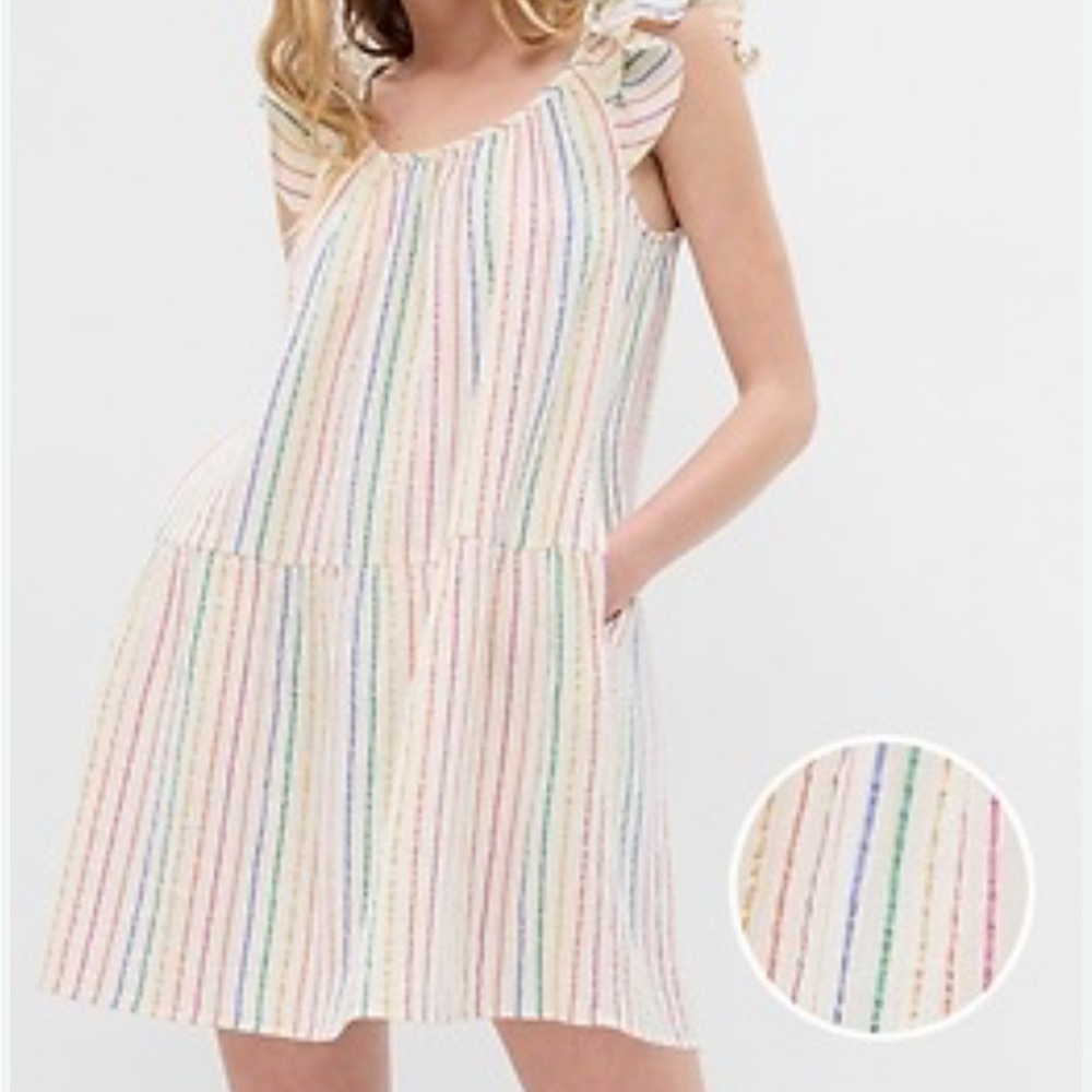 Gap Multi Striped Natural Linen Crinkle Dress, with shimmer detail. NWTS.